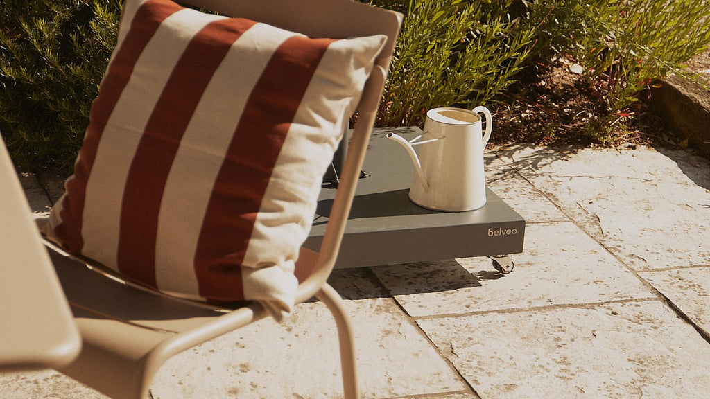 striped pillow on outdoor chair