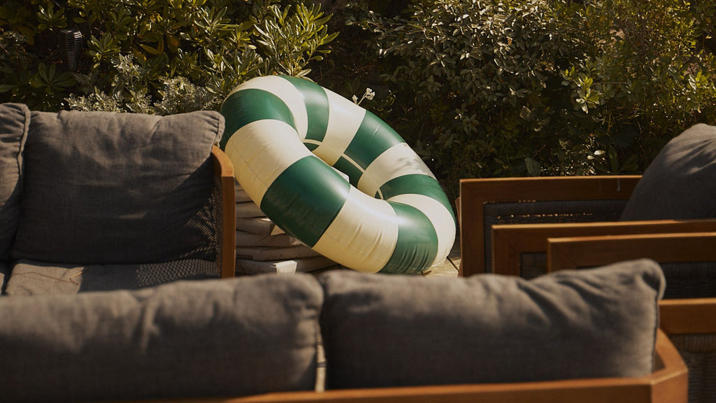 A buoy on a garden sofa