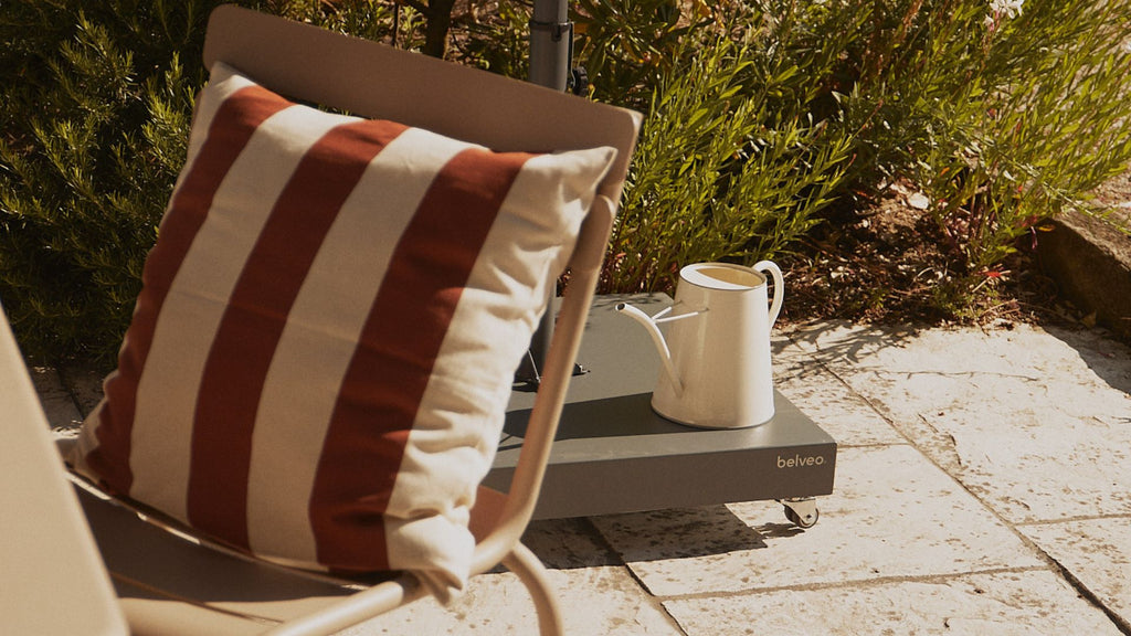 A cushion placed on a garden chair