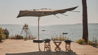 A cantilever umbrella on a terrace