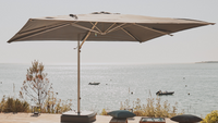 A cantilever parasol on a seaside terrace