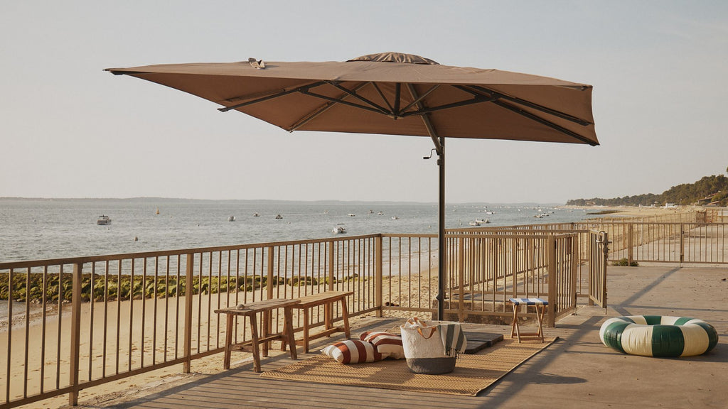 A square-shaped parasol on a terrace