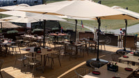 Parasols on a restaurant terrace
