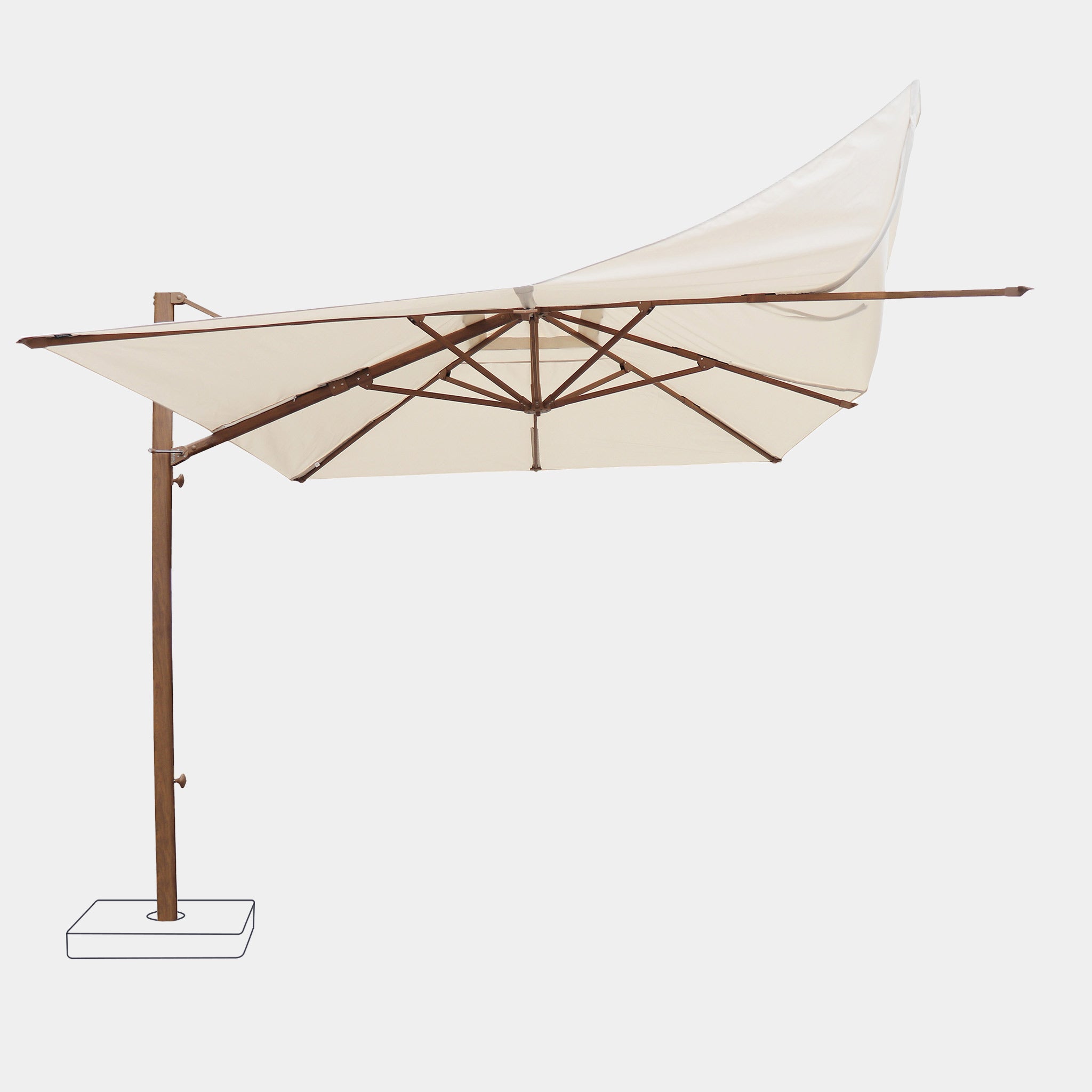 Windproof cantilever parasol Mistral 3x4m - Wood effect frame finish